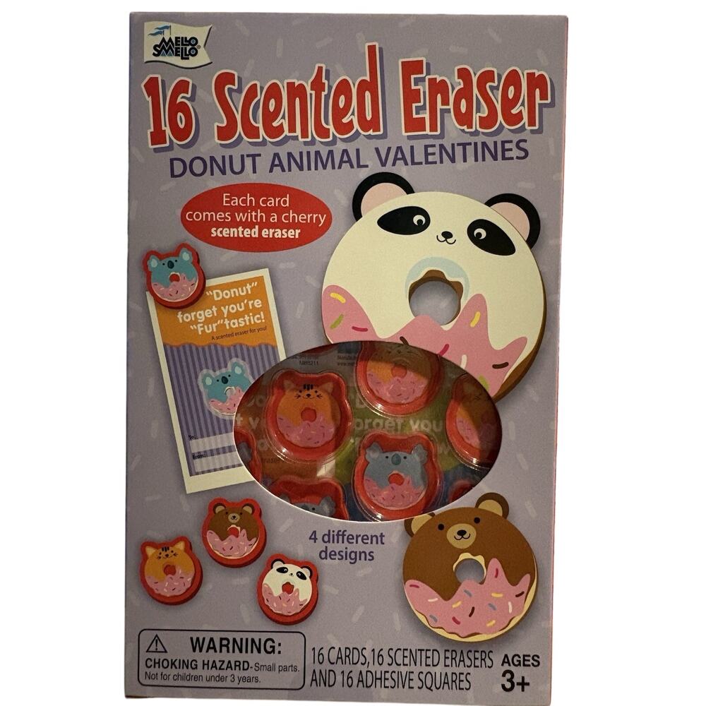 Mello Smello 16 Donut Animal Valentines Scented Erasers Home School Teacher 3